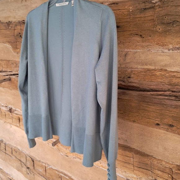Cyrus Teal Open Front Rayon Nylon Cardigan Size Small - Picture 3 of 7